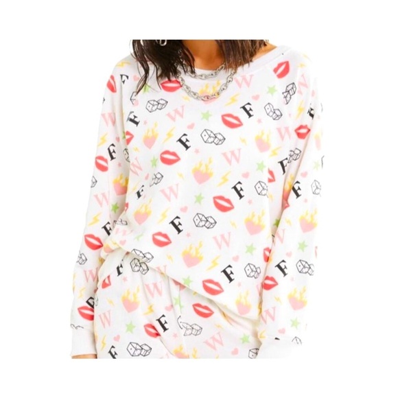 Wildfox | Charmed Sommers‎ White Print Sweatshirt Lips Dice Stars | Size XL - Picture 2 of 13